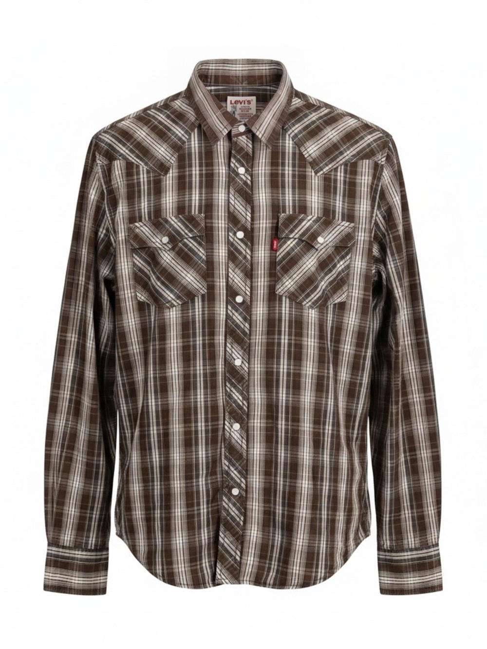 Vintage 90’s Levi's Brown and White Plaid Western Button-Down Shirt